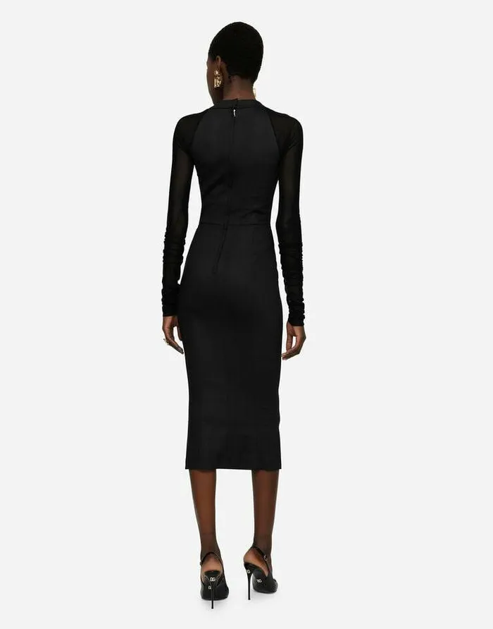 Dolce and Gabbana Dresses Women Sable Calflength Dress With Tulle Sleeves Black Dolce and Gabbana Dresses Women Sable Calflength Dress With Tulle Sleeves Black