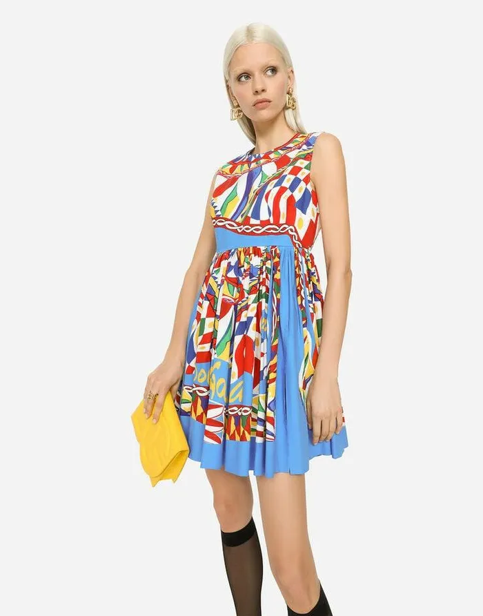 Dolce and Gabbana Dresses Women Short Carrettoprint Poplin Dress Multicolor Dolce and Gabbana Dresses Women Short Carrettoprint Poplin Dress Multicolor