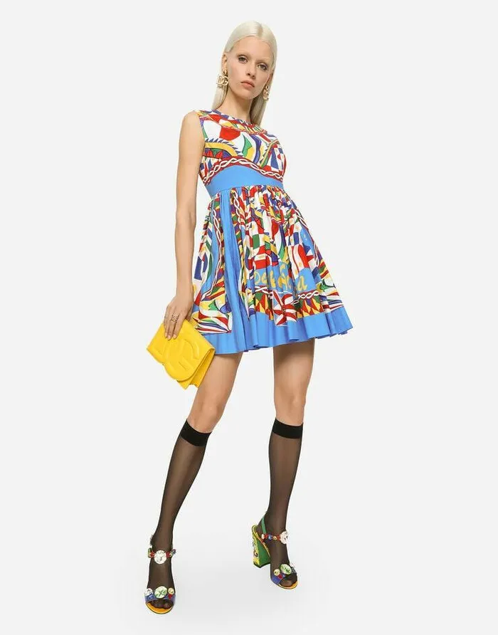 Dolce and Gabbana Dresses Women Short Carrettoprint Poplin Dress Multicolor Dolce and Gabbana Dresses Women Short Carrettoprint Poplin Dress Multicolor