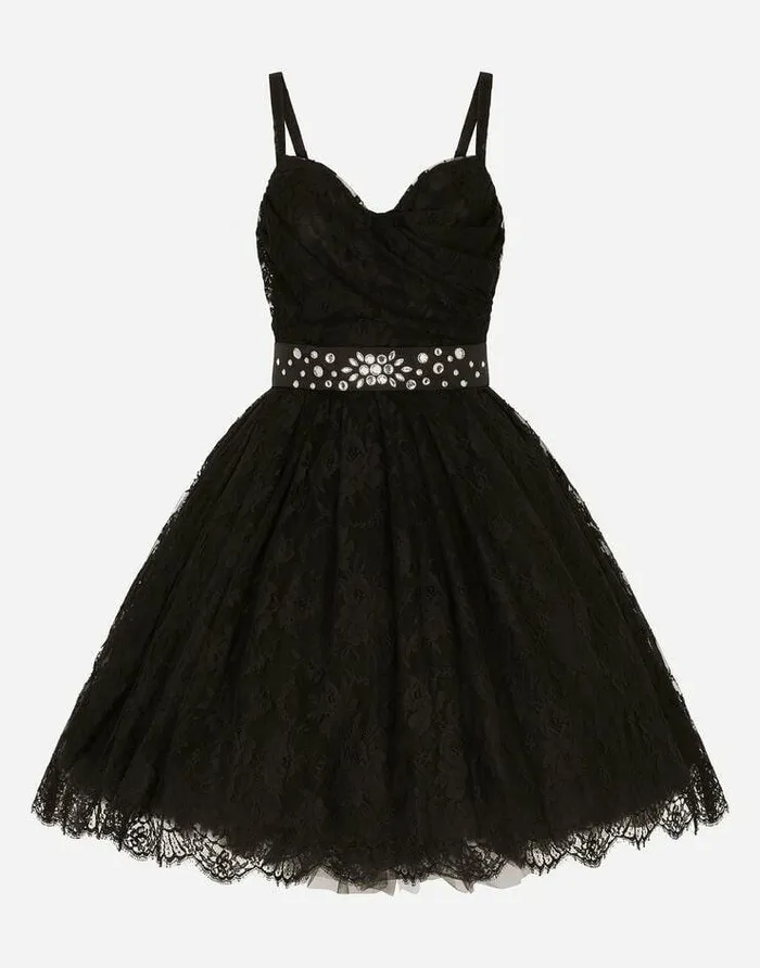 Dolce and Gabbana Dresses Women Short Chantilly Lace Dress Black
