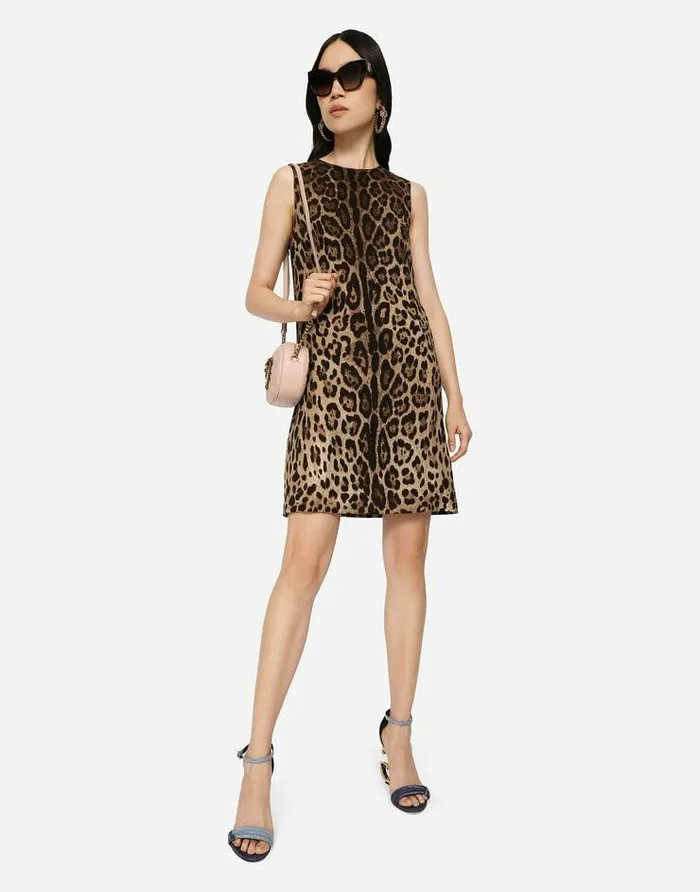 Dolce and Gabbana Dresses Women Short Leopardprint Charmeuse Aline Dress Multicolor Dolce and Gabbana Dresses Women Short Leopardprint Charmeuse Aline Dress Multicolor