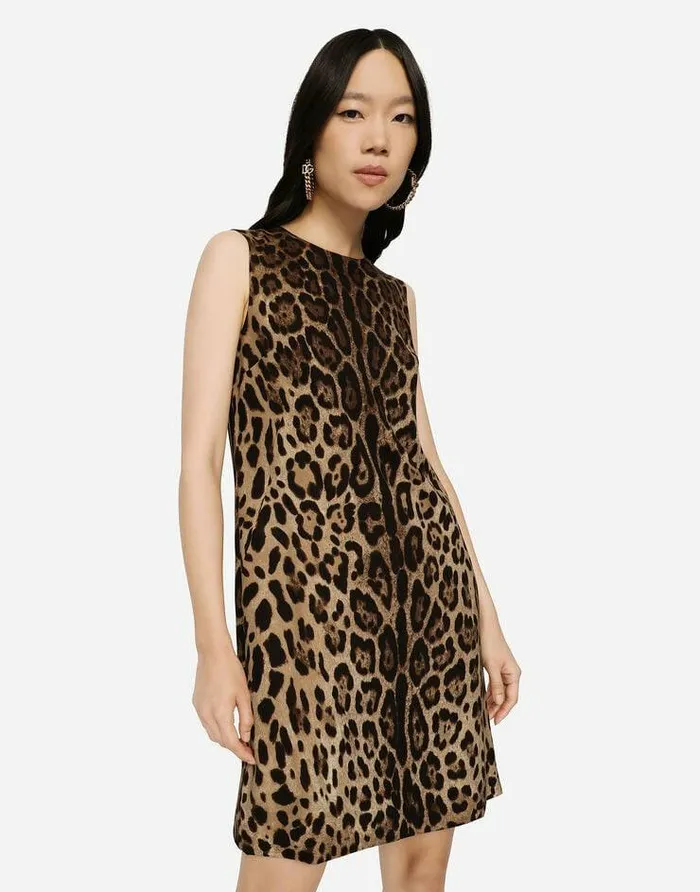 Dolce and Gabbana Dresses Women Short Leopardprint Charmeuse Aline Dress Multicolor Dolce and Gabbana Dresses Women Short Leopardprint Charmeuse Aline Dress Multicolor