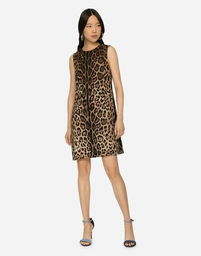 Dolce and Gabbana Dresses Women Short Leopardprint Charmeuse Aline Dress Multicolor Dolce and Gabbana Dresses Women Short Leopardprint Charmeuse Aline Dress Multicolor