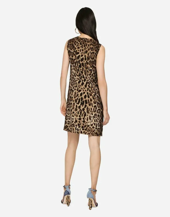 Dolce and Gabbana Dresses Women Short Leopardprint Charmeuse Aline Dress Multicolor Dolce and Gabbana Dresses Women Short Leopardprint Charmeuse Aline Dress Multicolor