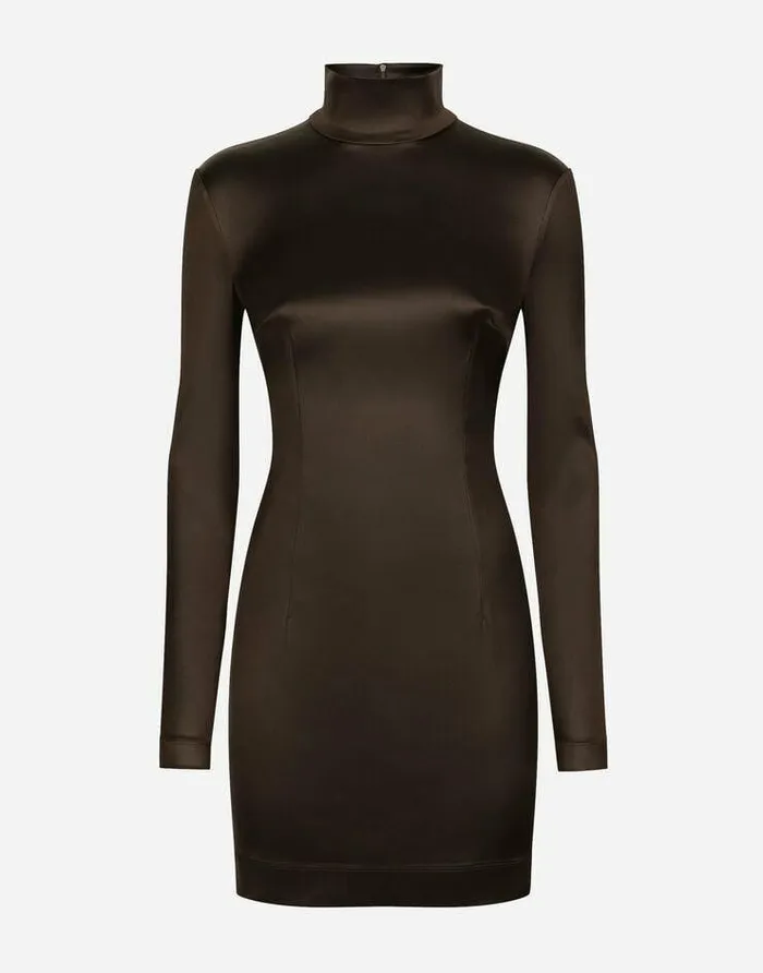 Dolce and Gabbana Dresses Women Short Silk Satin Dress Brown