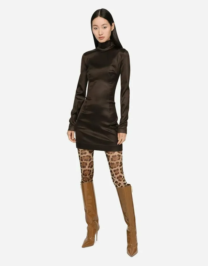 Dolce and Gabbana Dresses Women Short Silk Satin Dress Brown Dolce and Gabbana Dresses Women Short Silk Satin Dress Brown