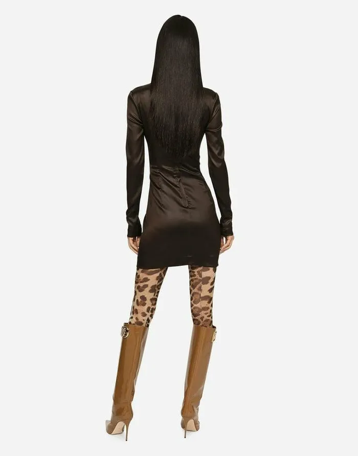 Dolce and Gabbana Dresses Women Short Silk Satin Dress Brown Dolce and Gabbana Dresses Women Short Silk Satin Dress Brown