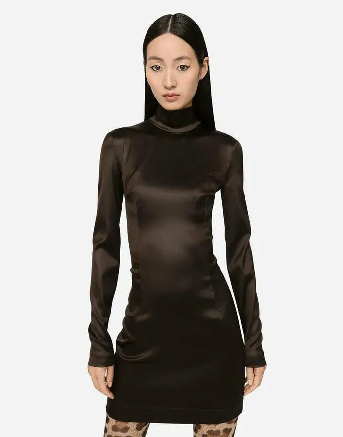 Dolce and Gabbana Dresses Women Short Silk Satin Dress Brown Dolce and Gabbana Dresses Women Short Silk Satin Dress Brown