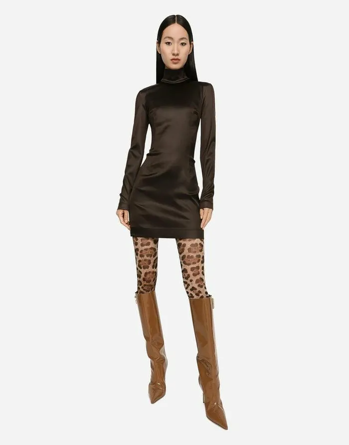 Dolce and Gabbana Dresses Women Short Silk Satin Dress Brown Dolce and Gabbana Dresses Women Short Silk Satin Dress Brown