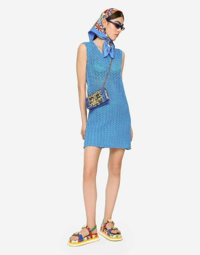 Dolce and Gabbana Dresses Women Short Sleeveless Crochet Dress Turquoise Dolce and Gabbana Dresses Women Short Sleeveless Crochet Dress Turquoise
