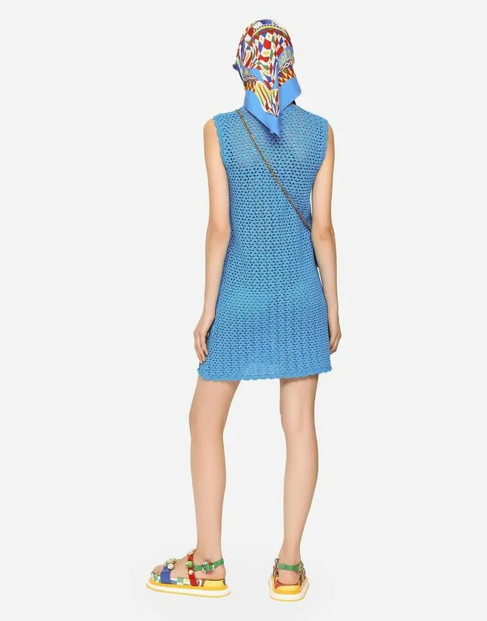 Dolce and Gabbana Dresses Women Short Sleeveless Crochet Dress Turquoise Dolce and Gabbana Dresses Women Short Sleeveless Crochet Dress Turquoise
