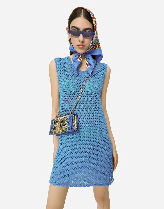 Dolce and Gabbana Dresses Women Short Sleeveless Crochet Dress Turquoise Dolce and Gabbana Dresses Women Short Sleeveless Crochet Dress Turquoise