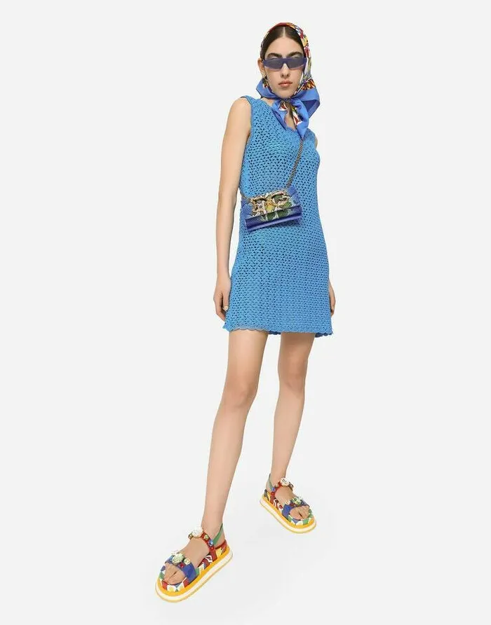 Dolce and Gabbana Dresses Women Short Sleeveless Crochet Dress Turquoise Dolce and Gabbana Dresses Women Short Sleeveless Crochet Dress Turquoise
