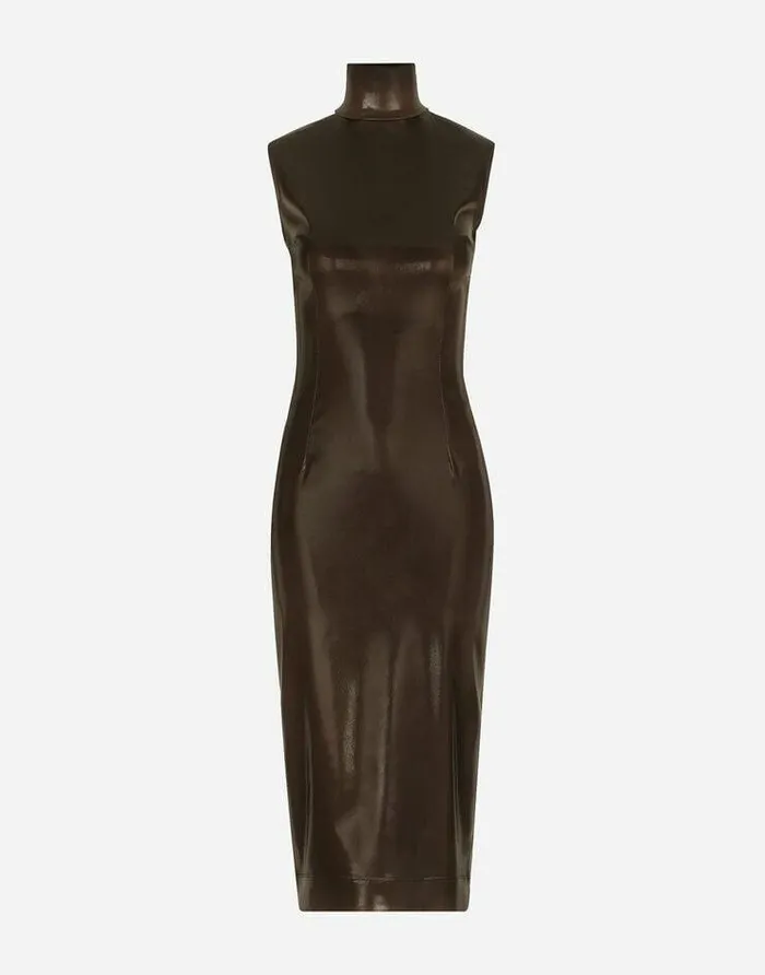 Dolce and Gabbana Dresses Women Sleeveless Calflength Dress In Shiny Satin Brown Dolce and Gabbana Dresses Women Sleeveless Calflength Dress In Shiny Satin Brown
