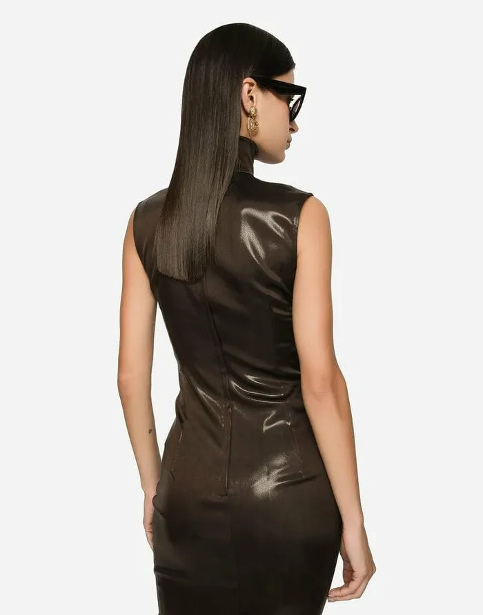 Dolce and Gabbana Dresses Women Sleeveless Calflength Dress In Shiny Satin Brown Dolce and Gabbana Dresses Women Sleeveless Calflength Dress In Shiny Satin Brown