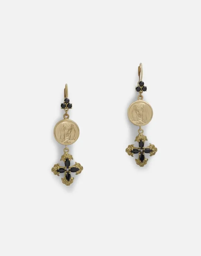Dolce and Gabbana Earrings Women Drop Earrings With Sapphires Goldblack