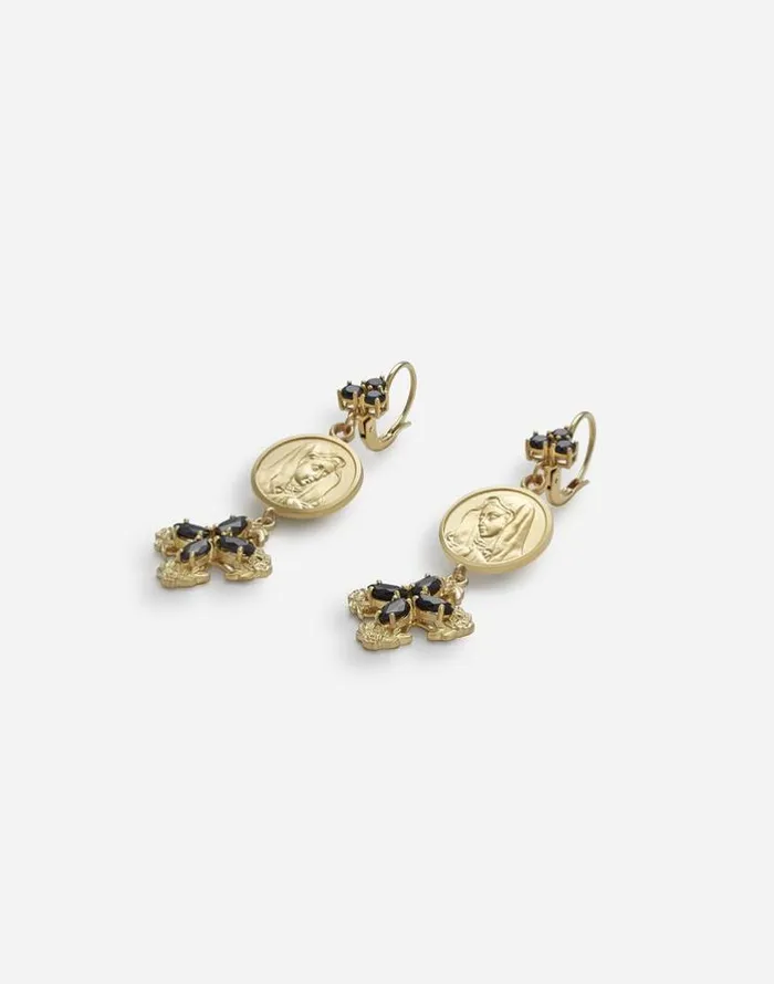 Dolce and Gabbana Earrings Women Drop Earrings With Sapphires Goldblack Dolce and Gabbana Earrings Women Drop Earrings With Sapphires Goldblack
