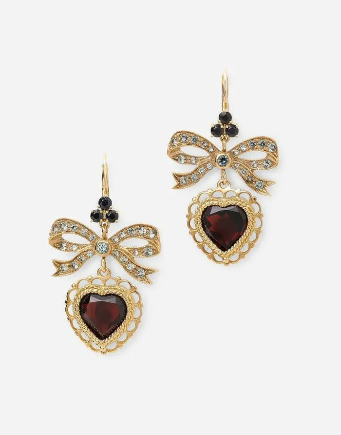 Dolce and Gabbana Earrings Women Heart Leverback Earrings In Yellow 18kt Gold With Rhodolite Garnet Heart Gold Dolce and Gabbana Earrings Women Heart Leverback Earrings In Yellow 18kt Gold With Rhodolite Garnet Heart Gold