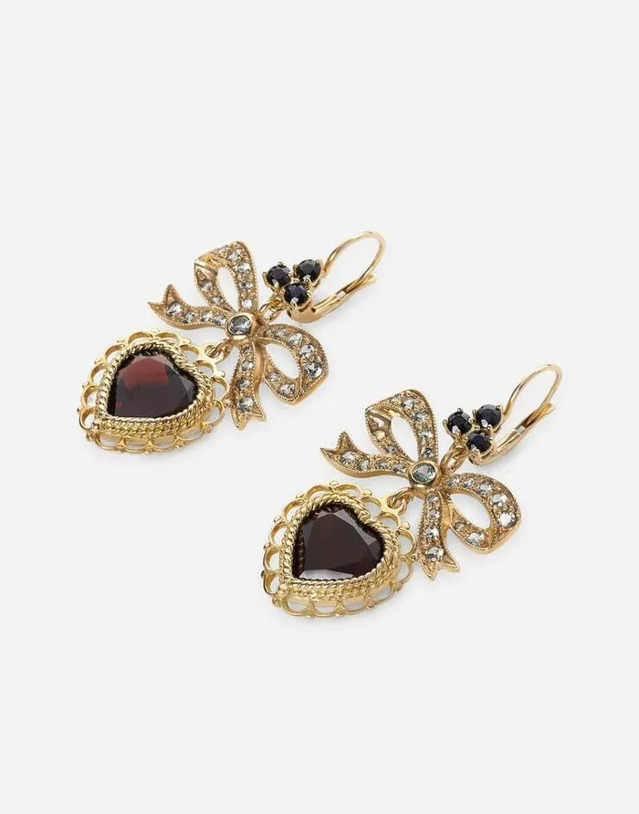 Dolce and Gabbana Earrings Women Heart Leverback Earrings In Yellow 18kt Gold With Rhodolite Garnet Heart Gold Dolce and Gabbana Earrings Women Heart Leverback Earrings In Yellow 18kt Gold With Rhodolite Garnet Heart Gold