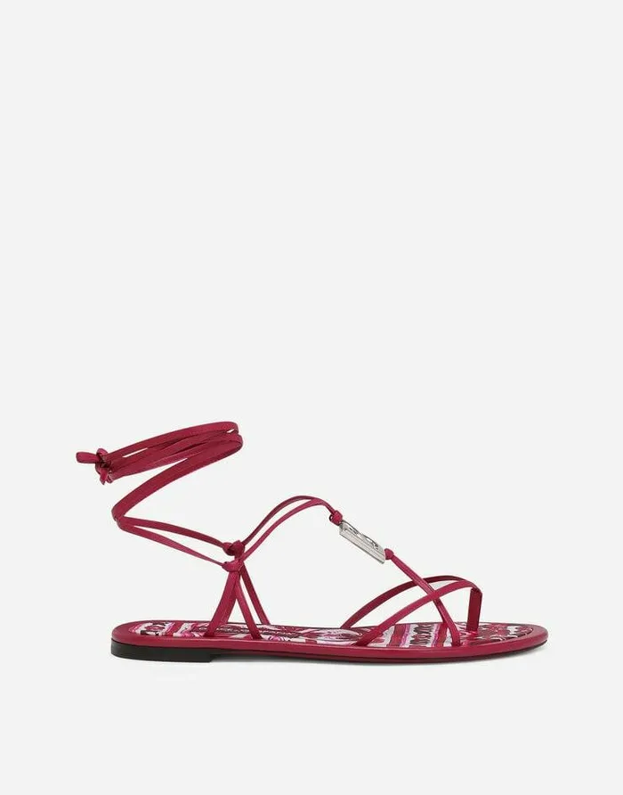Dolce and Gabbana Flat Women Nappa Leather Thong Sandals Multicolor