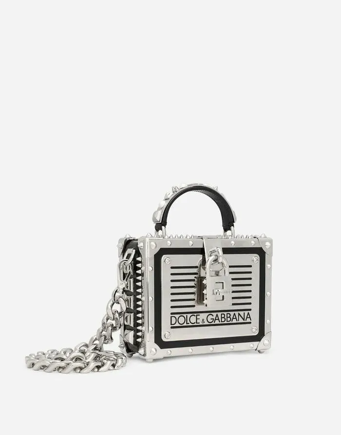 Dolce and Gabbana Handbags Women Polished Calfskin Dolce Box Bag With Studs Multicolor