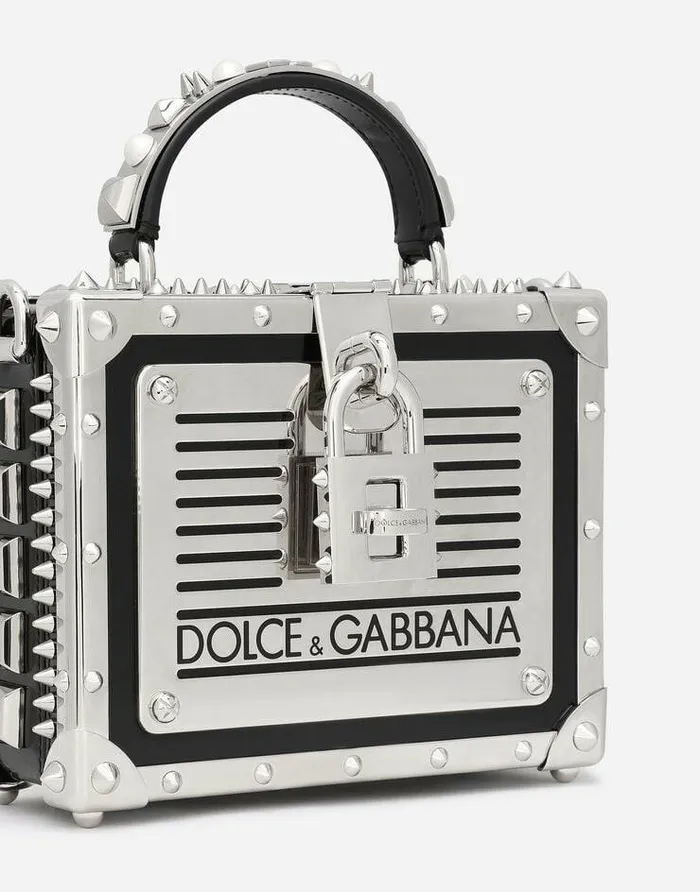 Dolce and Gabbana Handbags Women Polished Calfskin Dolce Box Bag With Studs Multicolor