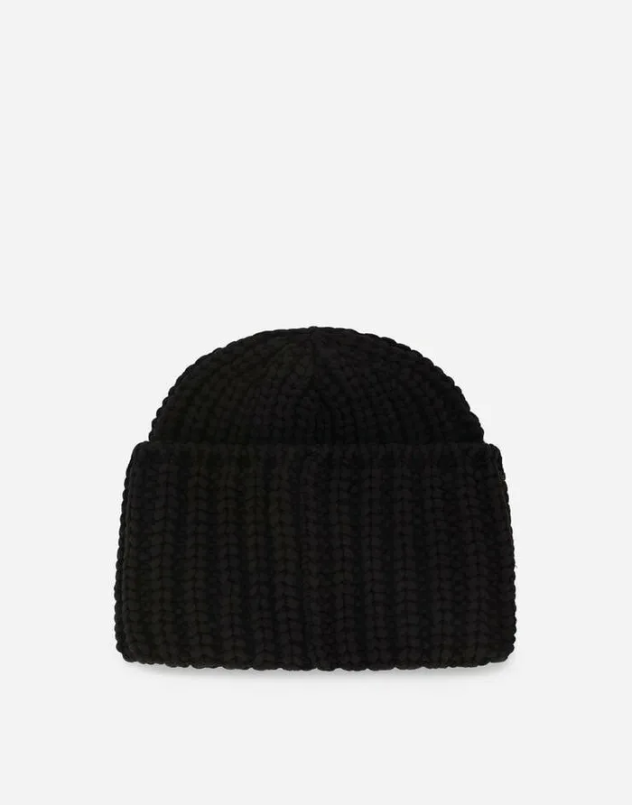 Dolce and Gabbana Hats And Gloves Men Knit Cotton Hat With DG Patch Black Dolce and Gabbana Hats And Gloves Men Knit Cotton Hat With DG Patch Black