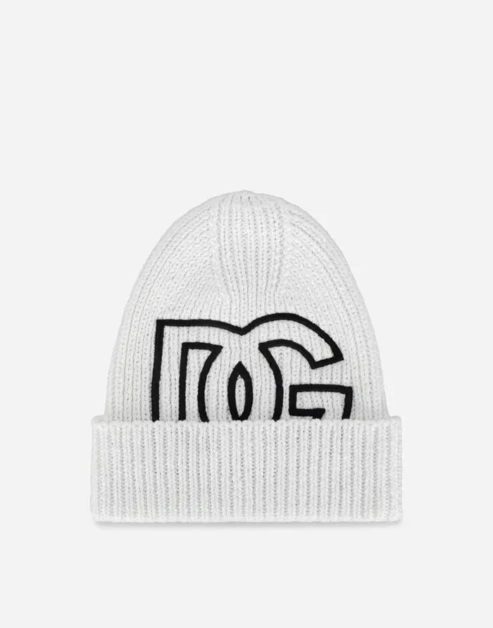 Dolce and Gabbana Hats And Gloves Men Knit Cotton Hat With DG Patch Multicolor
