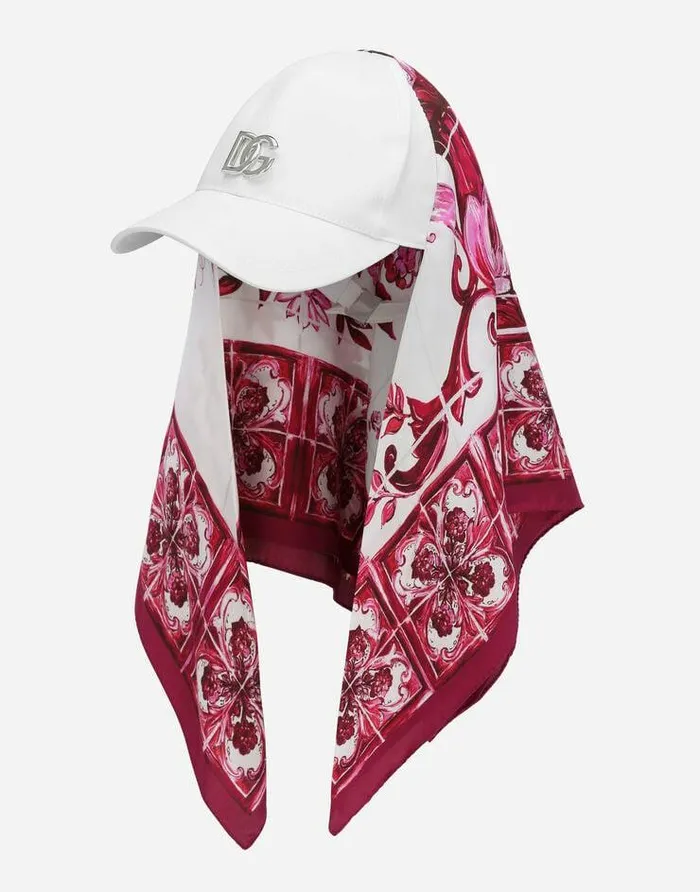 Dolce and Gabbana Hats And Gloves Women Baseball Cap With Majolicaprint Scarf Multicolor