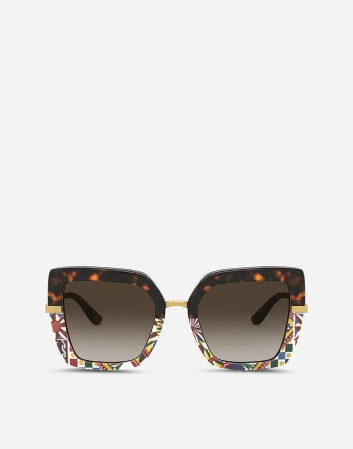 Dolce and Gabbana Icons Women Half Print Sunglasses Carretto Print