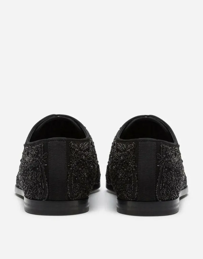 Dolce and Gabbana LaceUps Men Suede Derby Shoes With Allover Embroidery Black Dolce and Gabbana LaceUps Men Suede Derby Shoes With Allover Embroidery Black