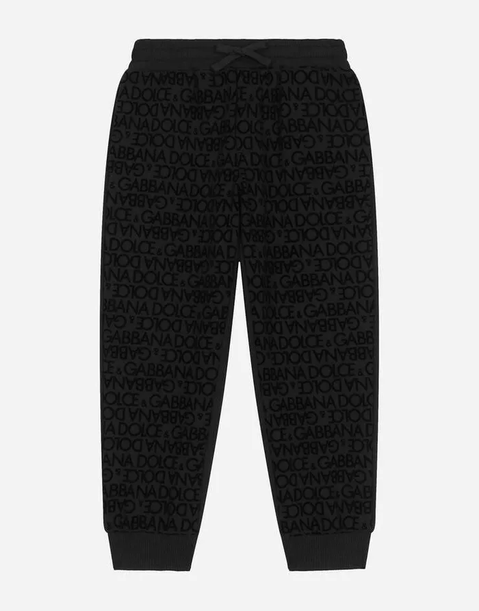 Dolce and Gabbana Mini Me Boy Children Jersey Jogging Pants With Allover Flocked Print Multicolor Dolce and Gabbana Mini Me Boy Children Jersey Jogging Pants With Allover Flocked Print Multicolor
