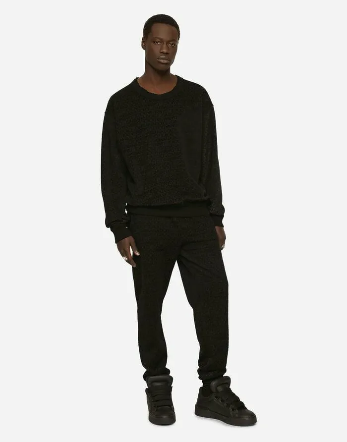 Dolce and Gabbana Mini Me Boy ChildrenMen Jogging Pants With Flocked DolceandGabbana Logo Black Dolce and Gabbana Mini Me Boy ChildrenMen Jogging Pants With Flocked DolceandGabbana Logo Black