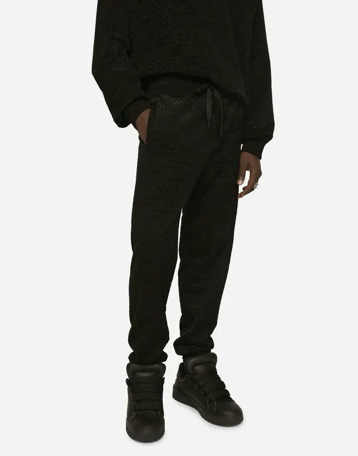 Dolce and Gabbana Mini Me Boy ChildrenMen Jogging Pants With Flocked DolceandGabbana Logo Black Dolce and Gabbana Mini Me Boy ChildrenMen Jogging Pants With Flocked DolceandGabbana Logo Black