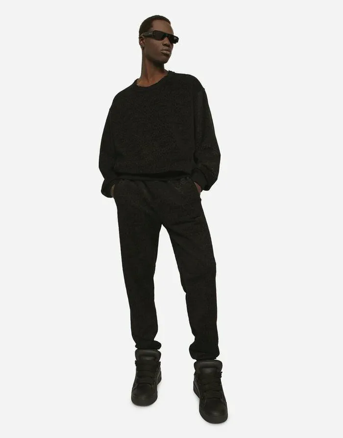 Dolce and Gabbana Mini Me Boy ChildrenMen Jogging Pants With Flocked DolceandGabbana Logo Black Dolce and Gabbana Mini Me Boy ChildrenMen Jogging Pants With Flocked DolceandGabbana Logo Black