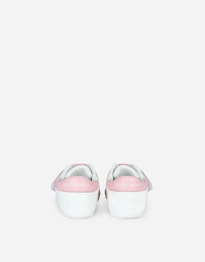 Dolce and Gabbana Newborn Girls039 Shoes 1620 Children Lambskin Sneakers With Logo Whitepink
