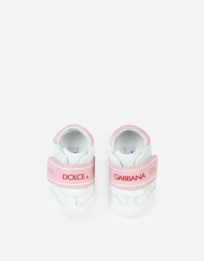 Dolce and Gabbana Newborn Girls039 Shoes 1620 Children Lambskin Sneakers With Logo Whitepink