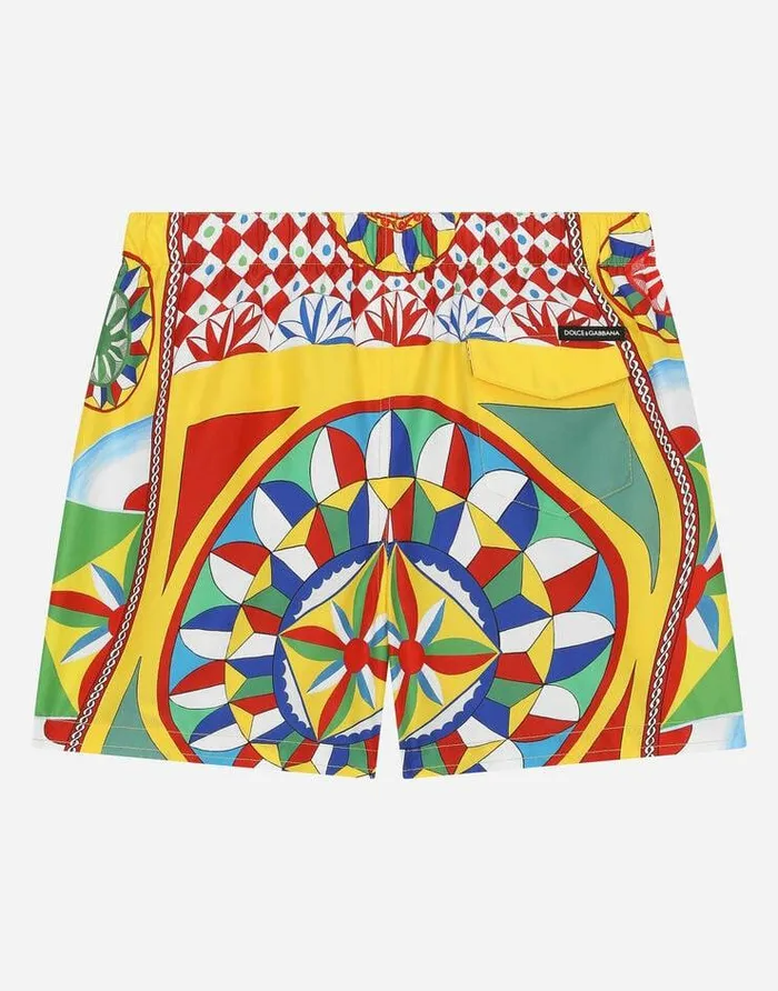Dolce and Gabbana Nightwear and Underwear Children Nylon Swim Trunks With Carretto Print Red Dolce and Gabbana Nightwear and Underwear Children Nylon Swim Trunks With Carretto Print Red