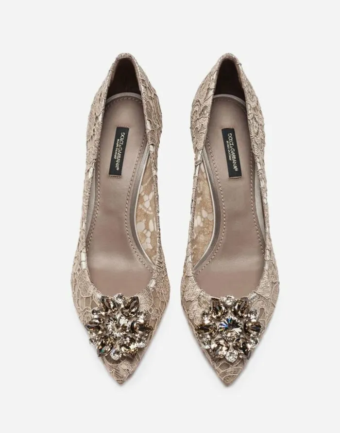 Dolce and Gabbana Pumps And Slingback Women Lace Rainbow Pumps With Brooch Detailing Beige Dolce and Gabbana Pumps And Slingback Women Lace Rainbow Pumps With Brooch Detailing Beige