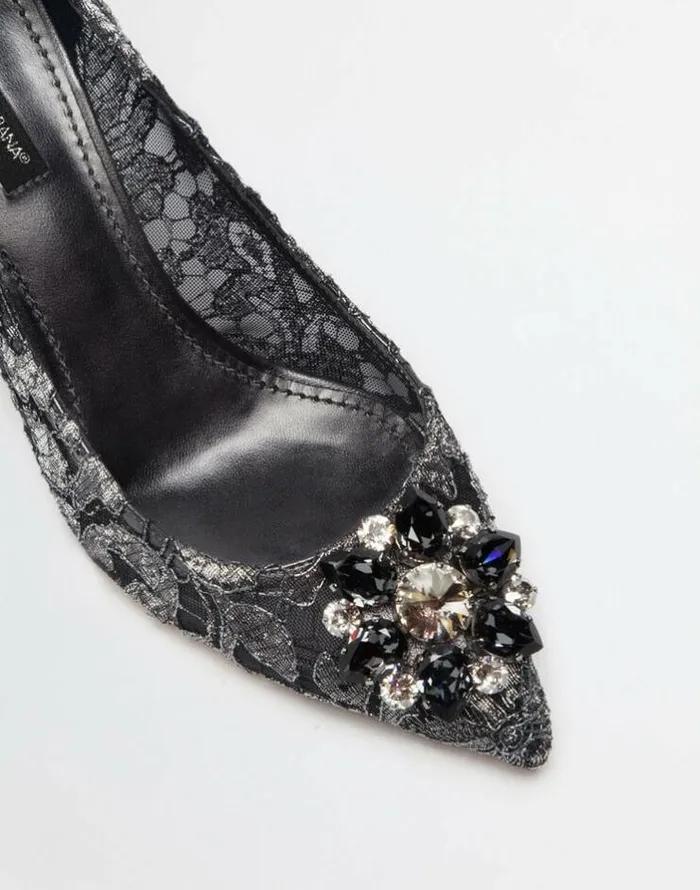 Dolce and Gabbana Pumps And Slingback Women Lurex Lace Rainbow Pumps With Brooch Detailing Grey Dolce and Gabbana Pumps And Slingback Women Lurex Lace Rainbow Pumps With Brooch Detailing Grey