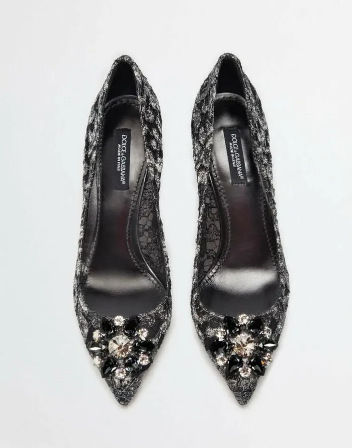 Dolce and Gabbana Pumps And Slingback Women Lurex Lace Rainbow Pumps With Brooch Detailing Grey Dolce and Gabbana Pumps And Slingback Women Lurex Lace Rainbow Pumps With Brooch Detailing Grey