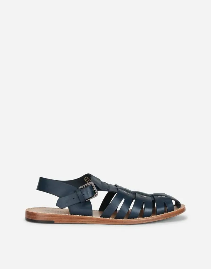 Dolce and Gabbana Sandals And Slides Men Calfskin Pantheon Gladiator Sandals Blue Dolce and Gabbana Sandals And Slides Men Calfskin Pantheon Gladiator Sandals Blue