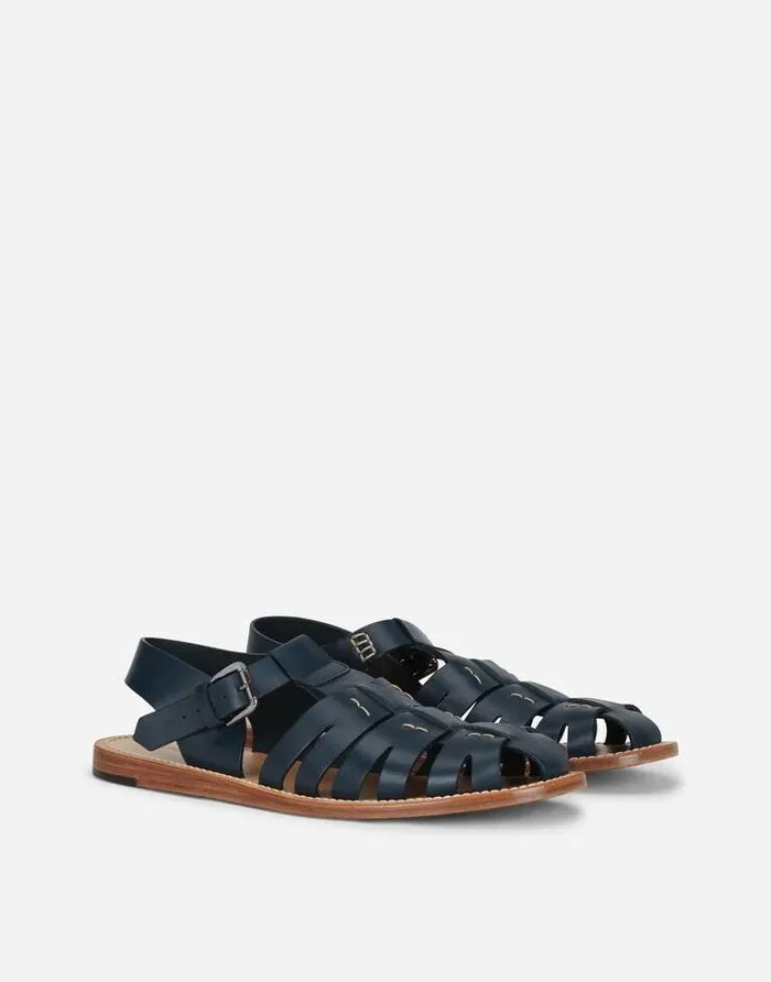 Dolce and Gabbana Sandals And Slides Men Calfskin Pantheon Gladiator Sandals Blue Dolce and Gabbana Sandals And Slides Men Calfskin Pantheon Gladiator Sandals Blue