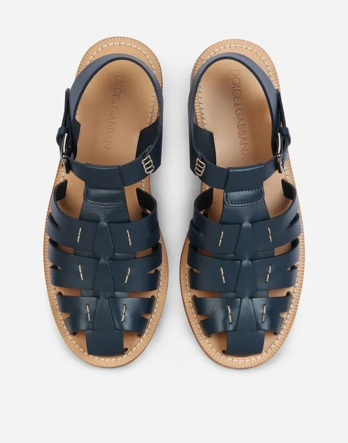 Dolce and Gabbana Sandals And Slides Men Calfskin Pantheon Gladiator Sandals Blue Dolce and Gabbana Sandals And Slides Men Calfskin Pantheon Gladiator Sandals Blue