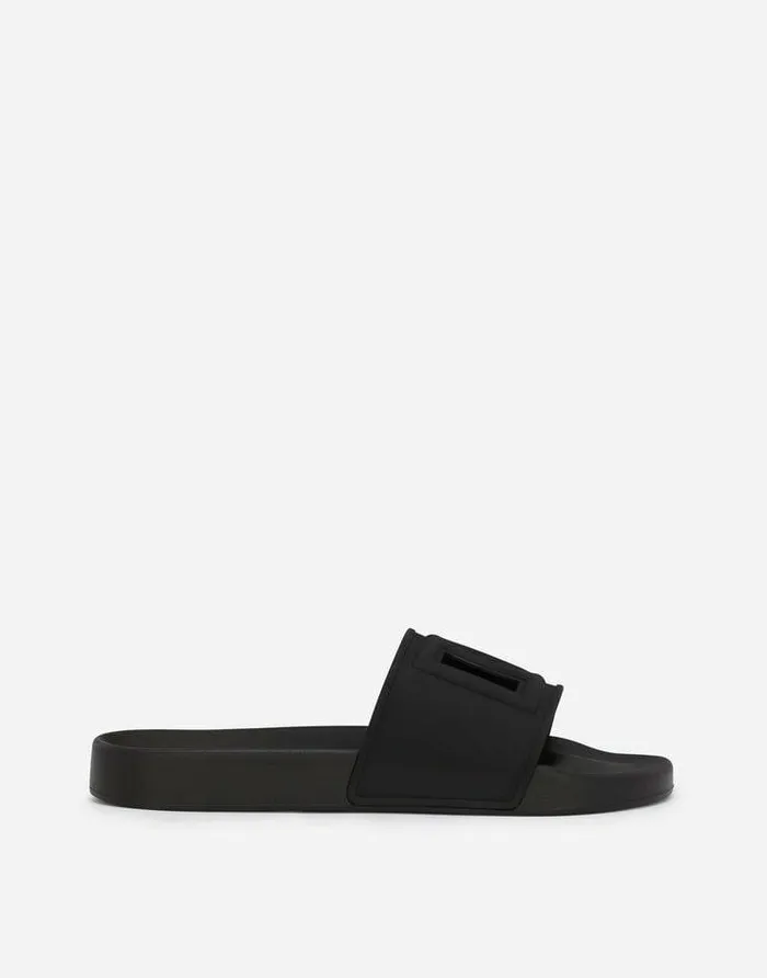 Dolce and Gabbana Sandals And Slides Men Rubber Beachwear Sliders With DG Logo Black Dolce and Gabbana Sandals And Slides Men Rubber Beachwear Sliders With DG Logo Black