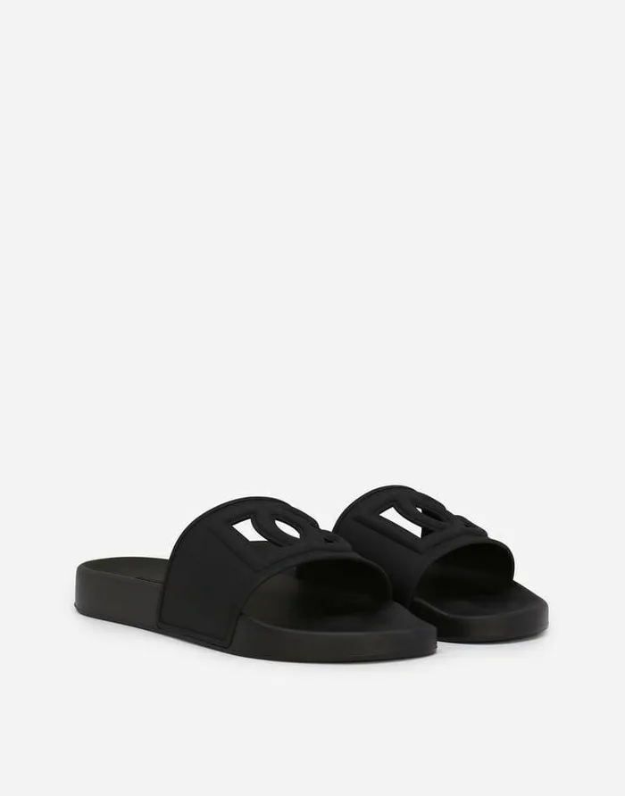 Dolce and Gabbana Sandals And Slides Men Rubber Beachwear Sliders With DG Logo Black Dolce and Gabbana Sandals And Slides Men Rubber Beachwear Sliders With DG Logo Black