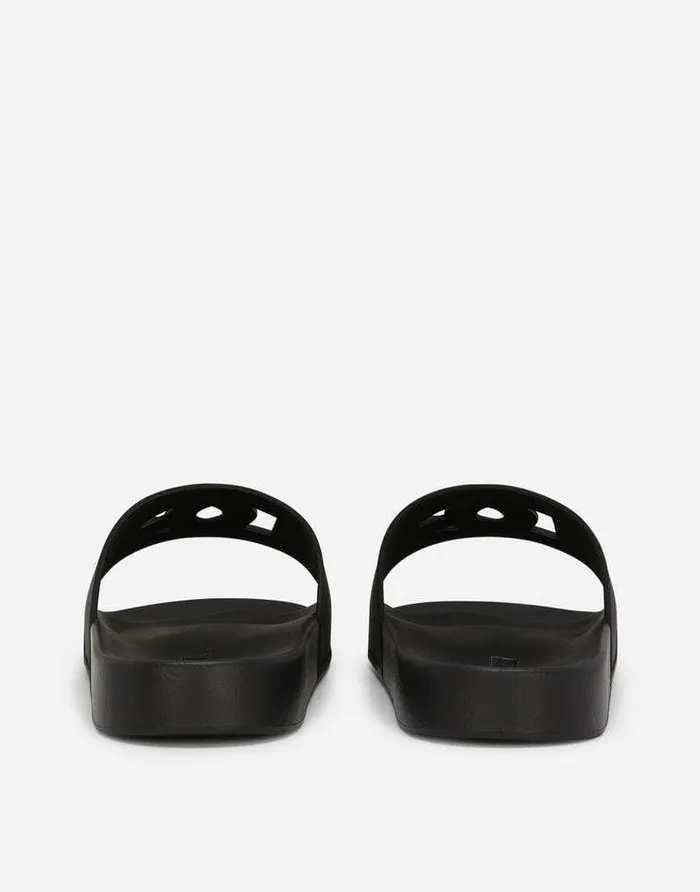 Dolce and Gabbana Sandals And Slides Men Rubber Beachwear Sliders With DG Logo Black Dolce and Gabbana Sandals And Slides Men Rubber Beachwear Sliders With DG Logo Black