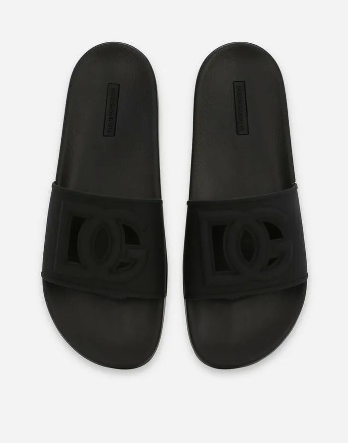 Dolce and Gabbana Sandals And Slides Men Rubber Beachwear Sliders With DG Logo Black Dolce and Gabbana Sandals And Slides Men Rubber Beachwear Sliders With DG Logo Black