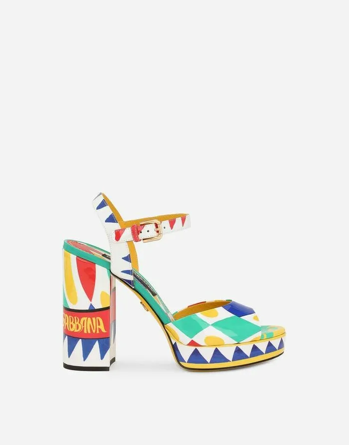 Dolce and Gabbana Sandals And Wedges Women Polished Calfskin Platform Sandals Multicolor Dolce and Gabbana Sandals And Wedges Women Polished Calfskin Platform Sandals Multicolor