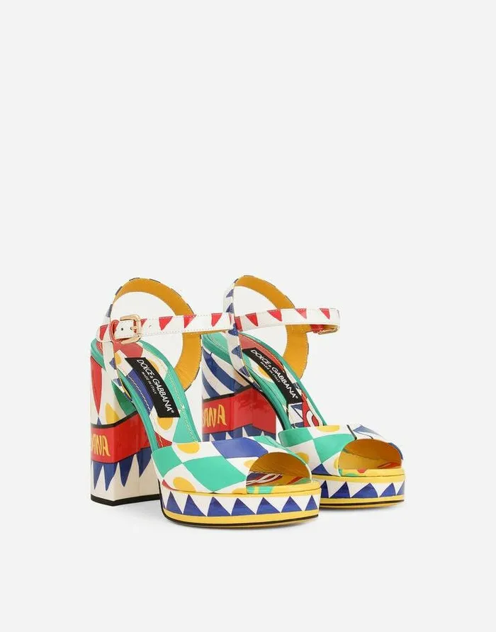 Dolce and Gabbana Sandals And Wedges Women Polished Calfskin Platform Sandals Multicolor